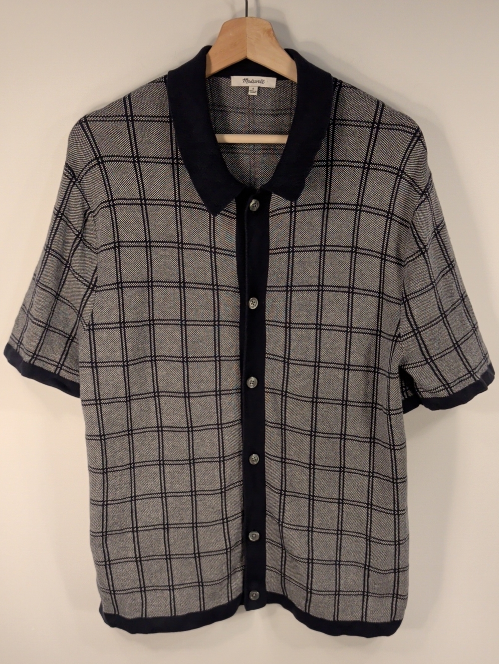Madewell Men's Short Sleeve Knit Button Shirt Windowpane Check